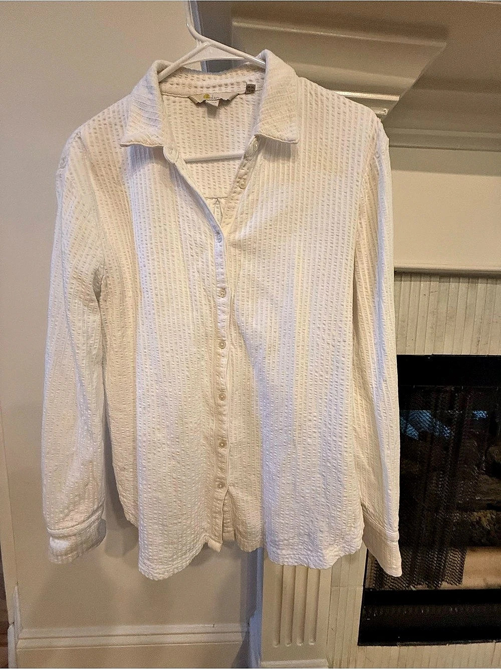 Boden White Textured Seersucker Button Down Shirt Size 6 100% Cotton